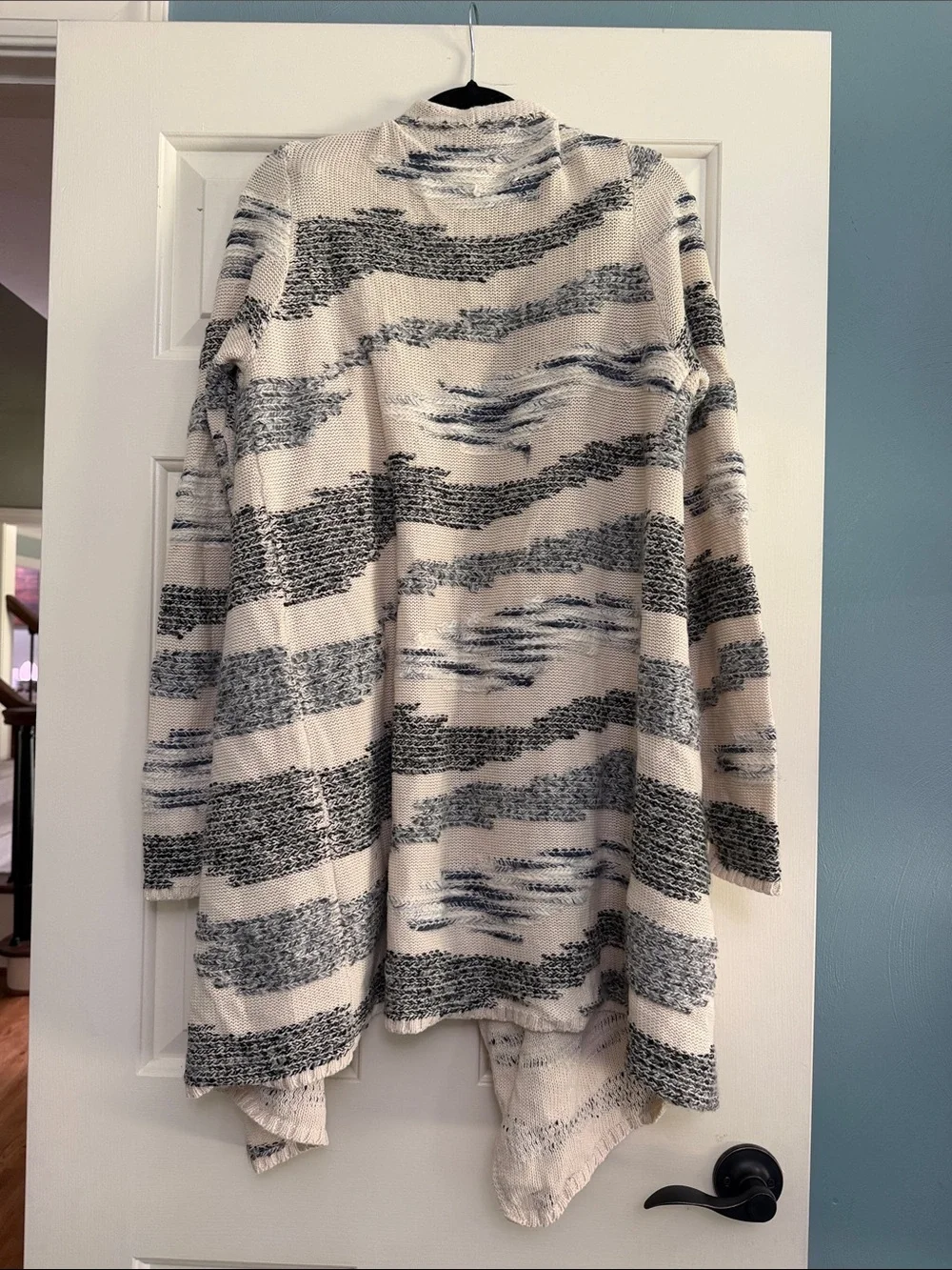 Lucky Brand Open-Front Stripe Cardigan - Cream & Gray